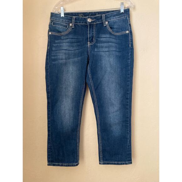 ND Weekend New Direction Women's Cropped Dark Denim Jeans Size 10 Embroidered - Picture 2 of 6